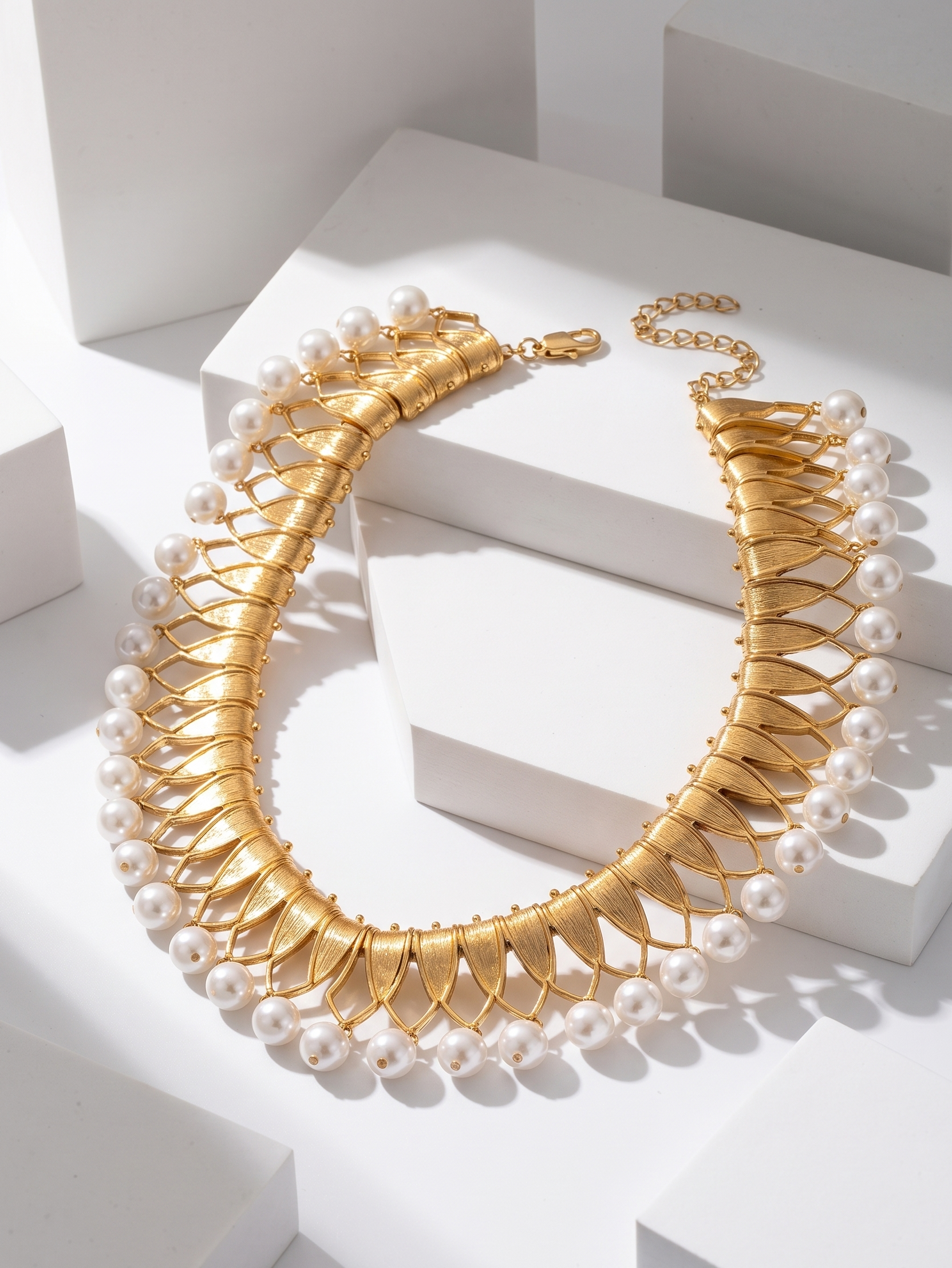 Hera Arched Pearl & Gold Bib Necklace